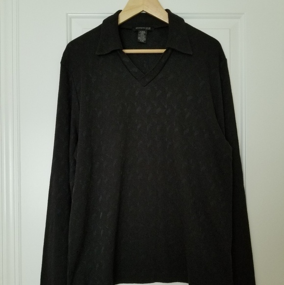 Kenneth Cole Collar Long Sleeve Patterned Top Lg - Picture 1 of 4